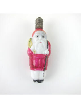 Vintage Santa Claus Christmas Milk Glass Light Bulb C6 Toy Sack Figural Japan